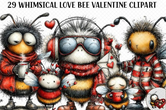 Whimsical Love Bee Valentine Clipart Review